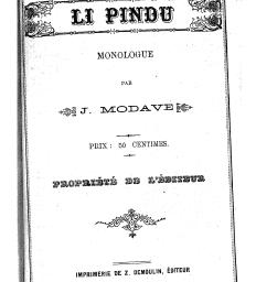 Li pindu : Monologue | Modave, Joseph (1865-1947) - écrivain wallon