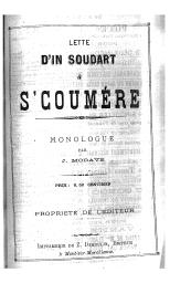 Lettre d'in soudart à S'coumére : Monologue | Modave, Joseph (1865-1947) - écrivain wallon