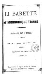 Li barette di m' monnoncque Toinne | Modave, Joseph (1865-1947) - écrivain wallon
