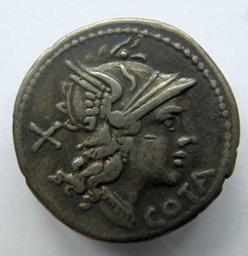 Monnaie romaine, Rome, 139 v. ChrRomeinse Munt, Rome, 139 v. Chr | M. Aurelius Cota. Souverain