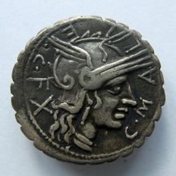 Monnaie romaine, Rome, 118 v. ChrRomeinse Munt, Rome, 118 v. Chr | C. Malleolus. Heerser