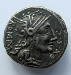 Monnaie romaine, Rome, 116-115Romeinse Munt, Rome, 116-115 | M. Sergius Silus. Souverain