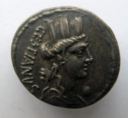 Monnaie romaine, Rome, 67 v. ChrRomeinse Munt, Rome, 67 v. Chr | M. Plaetorius M.f. Cestianus. Souverain