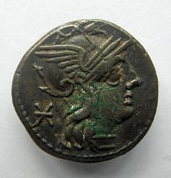 Monnaie romaine, Rome, 132 v. ChrRomeinse Munt, Rome, 132 v. Chr | P. Maenius M.f. Antias of Antiaticus. Heerser