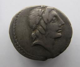 Monnaie romaine, Rome, 96 v. Chr. (onzeker)Romeinse Munt, Rome, 96 v. Chr. (onzeker) | C. Publicius Malleolus. Souverain