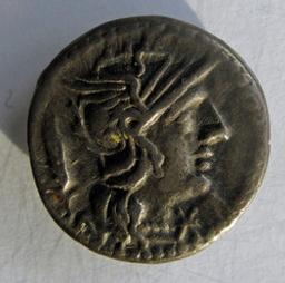 Romeinse Munt, Rome, 128 v. Chr | Cn. Domitus Calvius of Cn. Domitius Ahenobarbus. Heerser