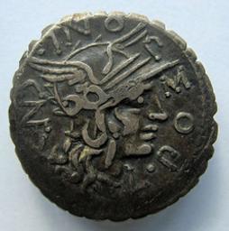 Monnaie romaine, Rome, 118 v. Chr | L. Pomponius. Souverain