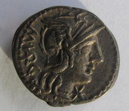 Monnaie romaine, Rome, 130 v. ChrRomeinse Munt, Rome, 130 v. Chr | M. Vargunteius. Souverain