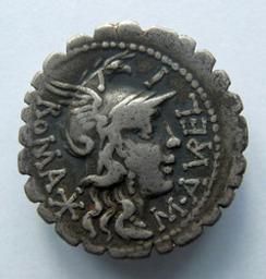 Monnaie romaine, Rome, 118 v. ChrRomeinse Munt, Rome, 118 v. Chr | M. Aurelius Scaurus. Ruler