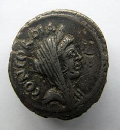 Monnaie romaine, Rome, 42 v.Chr | L. Mussidius T.f. Longus. Souverain