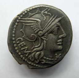Romeinse Munt, Rome, 132 v. ChrMonnaie romaine, Rome, 132 v. Chr | M. Aburius M.f. GEM. Souverain