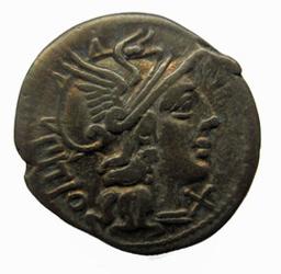Monnaie romaine, Rome, 148 v. Chr | L. Sempronius Pitio. Souverain