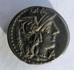 Romeinse Munt, Rome, 128 v. Chr | Cn. Domitus Calvius of Cn. Domitius Ahenobarbus. Heerser