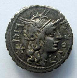 Monnaie romaine, Rome, 118 v. ChrRomeinse Munt, Rome, 118 v. Chr | L. Porcius Licinus. Souverain