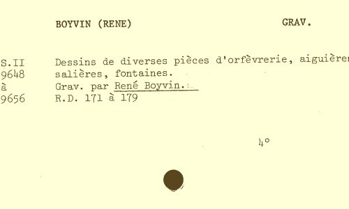 BOYVIN (RENE) GRAV. Dessins de diverses pièces d'orf vrerie, aiguière salières, fontaines. Grav. par René Boyvin. R.D. iii à iT9 | BOYVIN, RENE