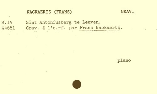 NACKAERTS, FRANS GRAV. Sint Antoniusberg te Leuven. Grav. il l'e.-f. par Frans Nackaerts. plano | NACKAERTS, FRANS