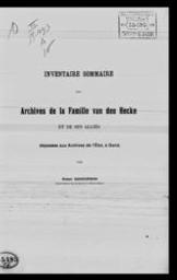 Inventaire sommaire des archives de la famille van den Hecke et de ses alliés déposées aux Archives de l'Etat, à Gand | Schoorman, Robert. Auteur