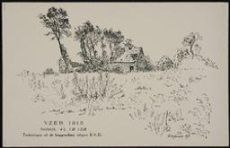 Paysage comportant une ferme en ruines, dans la zone de combat, Yser, 1915 | Nobels, A. Artiest