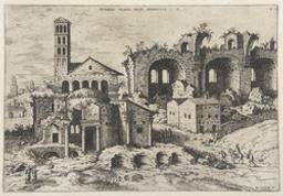 The Temple of Augustus and Faustina, the Temple of Divus Romulus and the Basilica of Constantine | Cock, Hieronymus (1518-1570). Graphiste