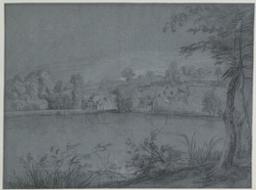 View of a large pond and a part of the village of Elsene near Brussels | Arthois, Jacques d' (1613-1686). Artiest. Toegeschreven aan