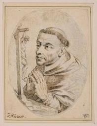 Saint Francis in prayer before a crucifix | Wierix, Hieronymus (Antwerp, 1553 - 1619). Toegeschreven aan