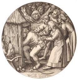 L'ivrogne poussé dans la bauge aux pourceaux | Wierix, Johannes (1549-ca 1620). Graveur