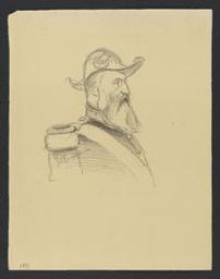 Portrait de Léopold II roi des Belges (?), de 3/4 face, avec bicorne et binocle | Taelemans, Jean-François (Bruxelles, 1851 - 1931). Illustrator