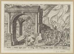 Lot and His Family Leaving the Burning Sodom | Van Heemskerck, Maerten (1498-1574). Artiest