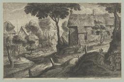 Landscape with village road and three people | Jode, Arnold de (ca. 1638-1667). Graveur