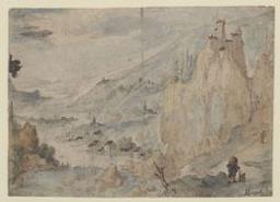 Mountainous landscape with travellers | Hoefnagel, Joris (1542-1600). Toegeschreven aan