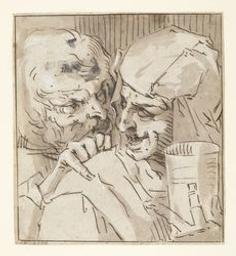 Heads of an old man and woman, the woman holding a glass | Gheyn, Jacques de, II (1565-1629). Artiest. Toegeschreven aan