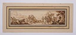 Accused soldier before a Roman emperor in a landscape (?) | Moitte, Jean Guillaume (1746-1810) - peintre, ornemaniste, illustrateur, graveur et sculpteur français. Artiste