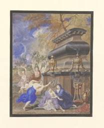 The Heliads are changed into poplar trees while mourning at the tomb of their brother Phaethon | Van Orley, Richard, II (1663-1732). Artist