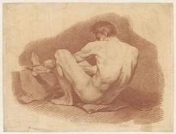 Académie d'homme nu, vu de dos et tirant sur une corde | Demarteau, Gilles (Liège, 1722 - Paris, 1776) - graveur. Engraver