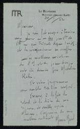 [Lettre autographe signée de Maurice Ravel à Albert Zimmer, 30-1-22] | Ravel, Maurice (1875-1937) - French composer. Auteur