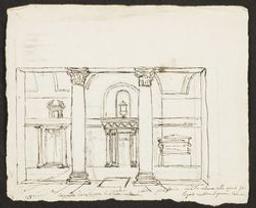 View of the interior of the church of San Prassede in Rome ; verso : view from the gardens of Palazzo Barberini | Cels, Cornelis (1778-1859). Illustrator