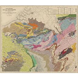 Carte géologique de la Belgique et des contrées voisines représentant les terrains qui se trouvent au-dessous du limon hesbayen et du sable campinien | Dumont, André-Hubert (1809-1857) - géologue. Auteur